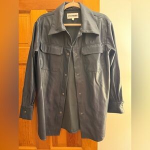 Steve Madden Navy Blue Leather Oversized Jacket Size Medium